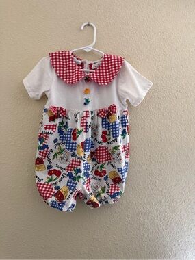 Classic Gingham Fruit Print One-Piece - Red & White